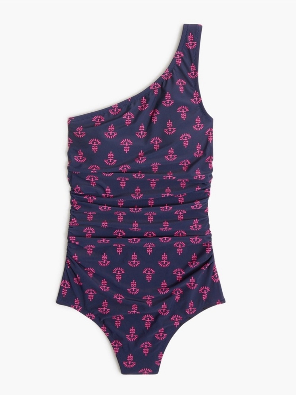J.Crew Factory Ruched One-Shoulder Swimsuit Navy Pink Floral NWT Size L BR551